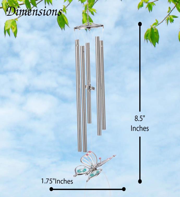 Matashi Chrome Plated Silver Color Butterfly Decorative Wind Chime