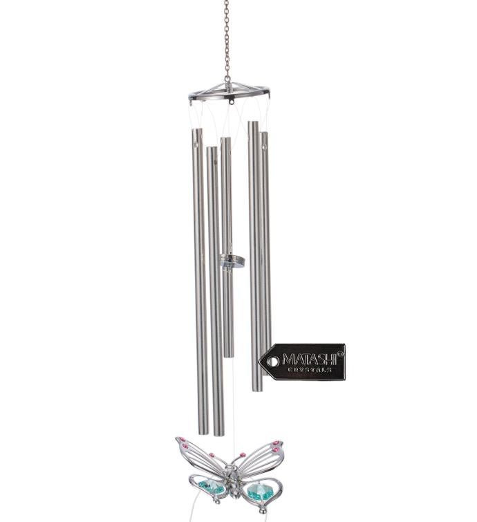 Matashi Chrome Plated Silver Color Butterfly Decorative Wind Chime