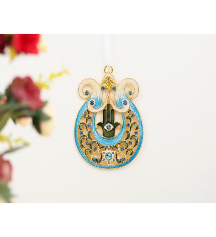 Matashi Ancient Harp W/ Hamsa & Star Of David Hanging Ornament Wall Décor