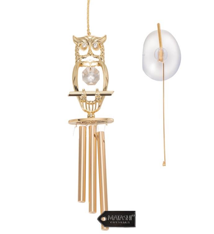 24k Gold Plated Crystal Studded Decorative Owl Wind Chime By Matashi