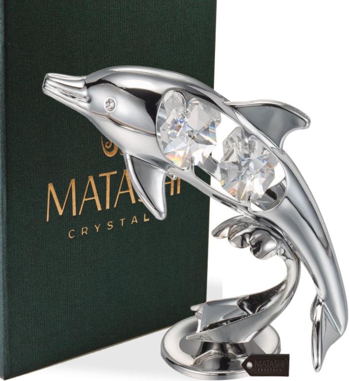 Matashi Crystal Studded Dolphin Riding Figurine Ornament