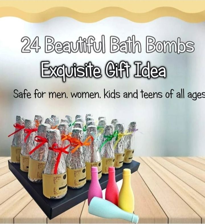 Champagne Bottle 24 Bath Bombs Gift Set. Wedding & Party Favors. Natural