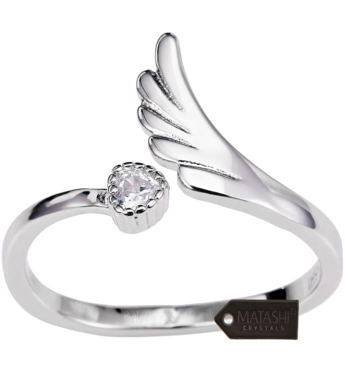 Matashi Rhodium Plated Wrap Ring W Wing & Beautiful Cz Stone