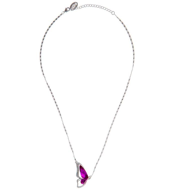 Rhodium Plated Necklace W/ Butterfly Wing W/ Chain By Matashi