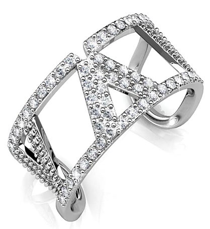 Matashi 18k White Gold Plated Women’s Open Back V Ring W Crystals