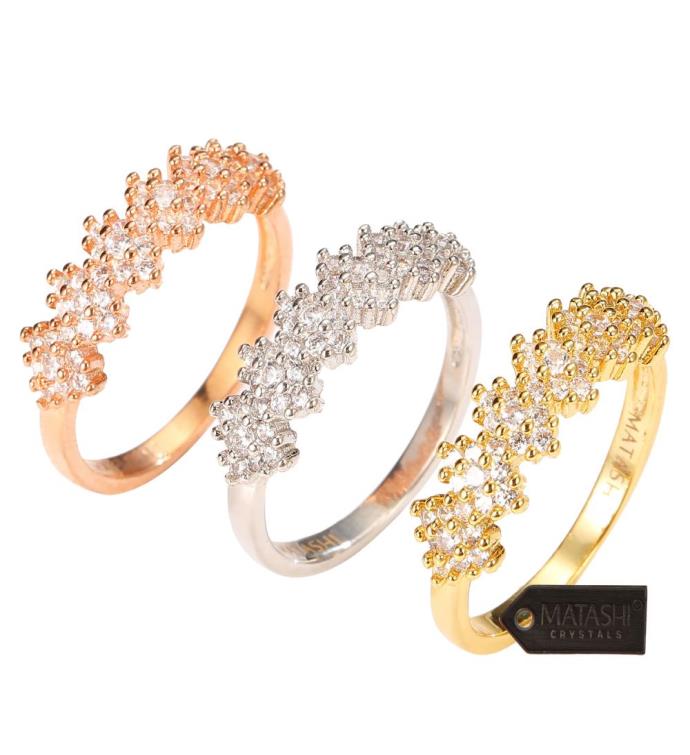 Matashi Cz Gold Rings (3 Set) Gold, Rose Gold & White-gold Plated