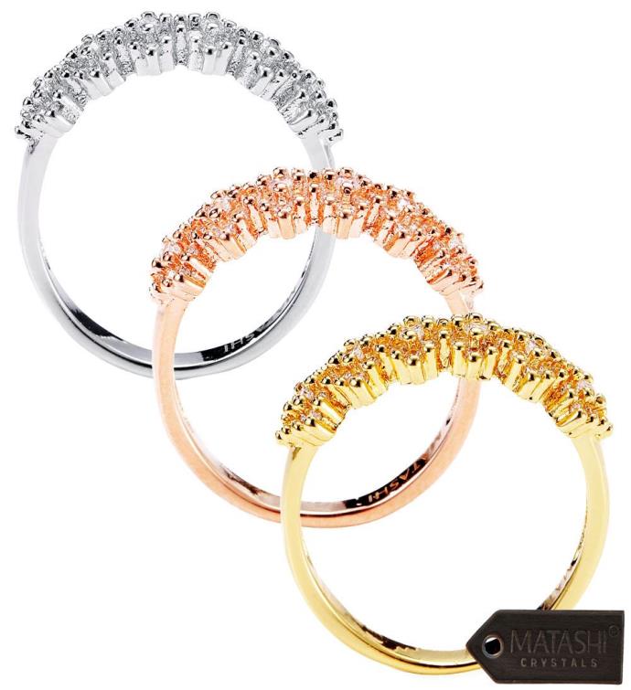 Matashi Cz Gold Rings (3 Set) Gold, Rose Gold & White-gold Plated