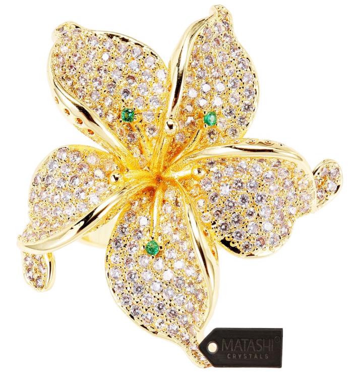 Matashi Flower Ring For Women Cubic Zirconium Gold-plated W Crystals