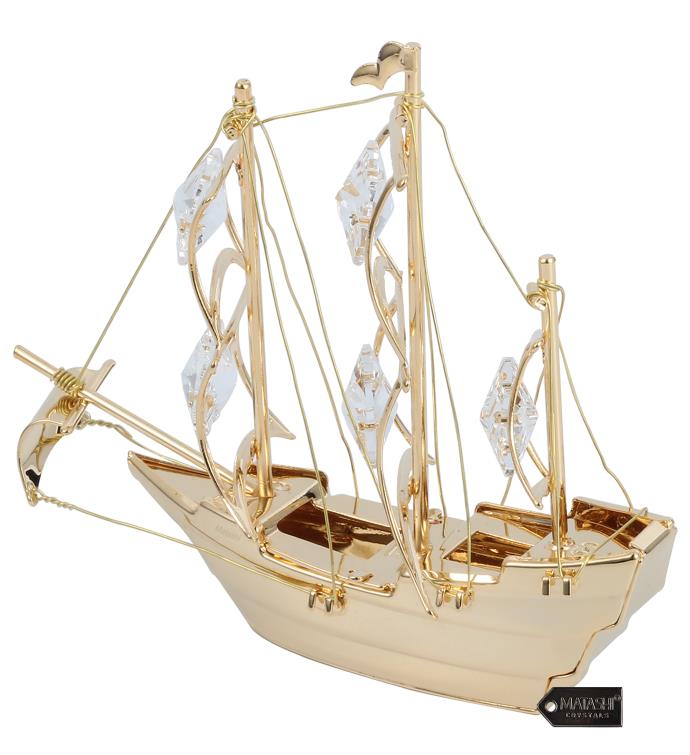 24k Gold Plated Crystal Studded Mayflower Sailing Ship Ornament By Matashi