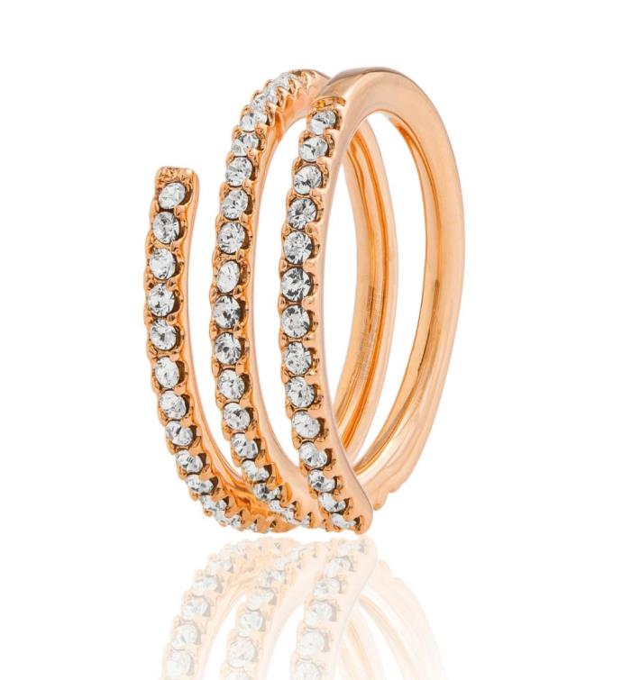 18k Rose Gold Plated Luxury Coiled Ring Designed W/ Crystals