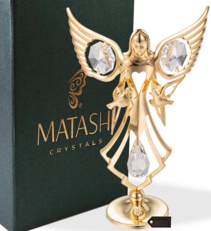 Matashi Crystal Studded Guardian Angel With Doves Figurine