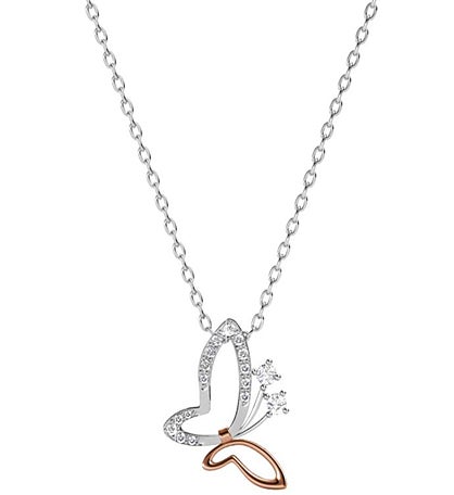 Matashi White Gold, Rose Gold Plated Butterfly Pendant Necklace W/ Crystals