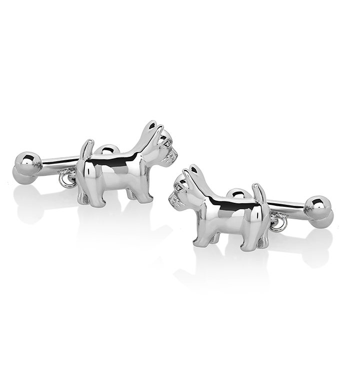 Men's Polished Silver Tone Dog And Bone Cuff Links