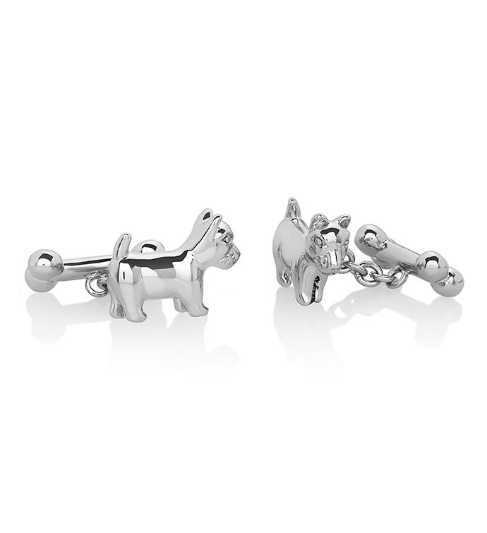 Men's Polished Silver Tone Dog And Bone Cuff Links