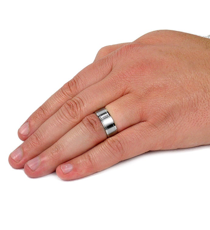 Men's Brushed Stainless Steel And Polished Grooved Ring (8mm)