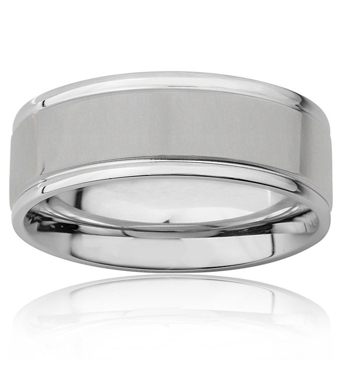 Men's Brushed Stainless Steel And Polished Grooved Ring (8mm)