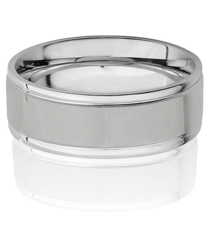 Men's Brushed Stainless Steel And Polished Grooved Ring  8mm