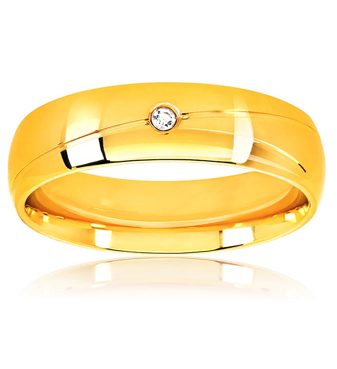 Men's Polished Crystal Gold Plated Stainless Steel Ring  6mm