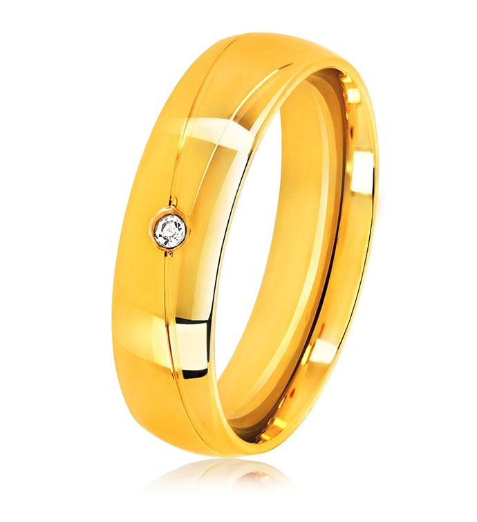 Men's Polished Crystal Gold Plated Stainless Steel Ring  6mm