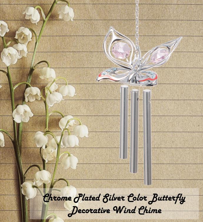Matashi Chrome Plated Silver Color Butterfly Decorative Wind Chime