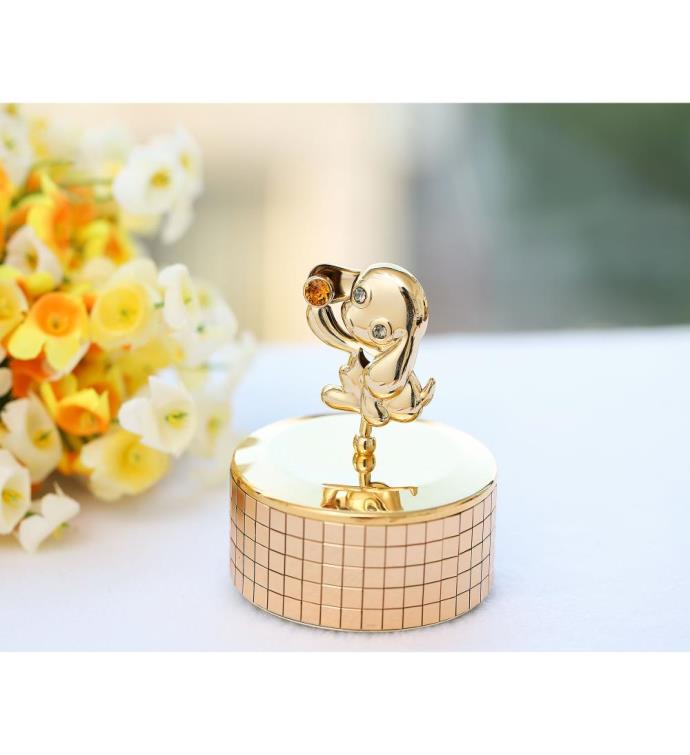 Matashi Plated Puppy Music Box Plays "Love Story"