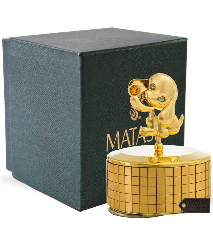 Matashi Plated Puppy Music Box Plays "Memory"