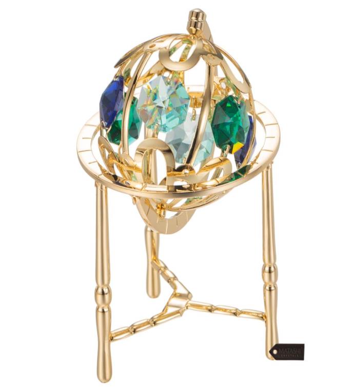 Matashi 24k Gold Plated Crystal Studded Spinning Globe Ornament