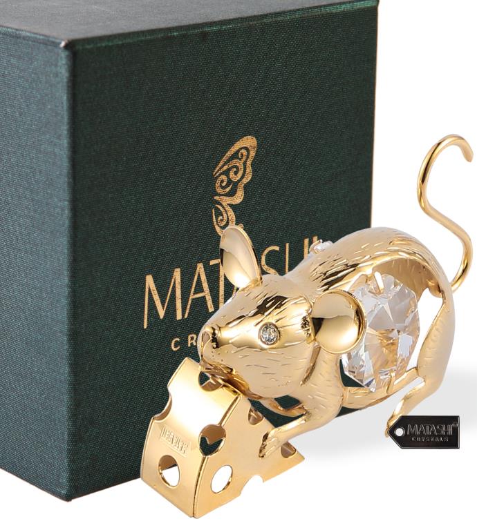 24k Gold Plated Mouse With Cheese By Matashi, Year Of The Rat