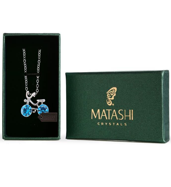 Matashi Rhodium Plated Necklace W Bicycle Design W 16" Chain & Crystals