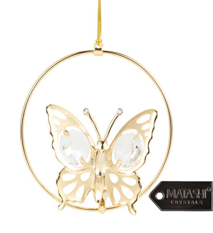 24k Gold Plated Butterfly In A Circle Hanging Ornament By Matashi