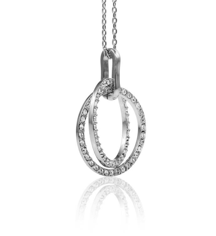 Matashi 18k White Gold Plated Double Circle Pendant Necklace With  Crystals