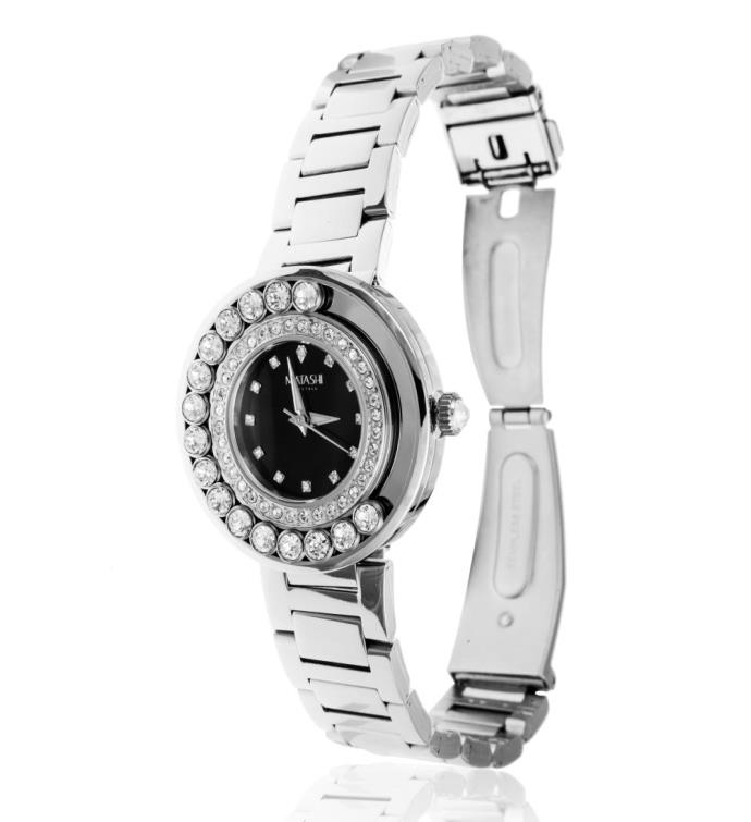 Matashi Crystals 18k White Gold Plated Women's Watch With 64 Crystals