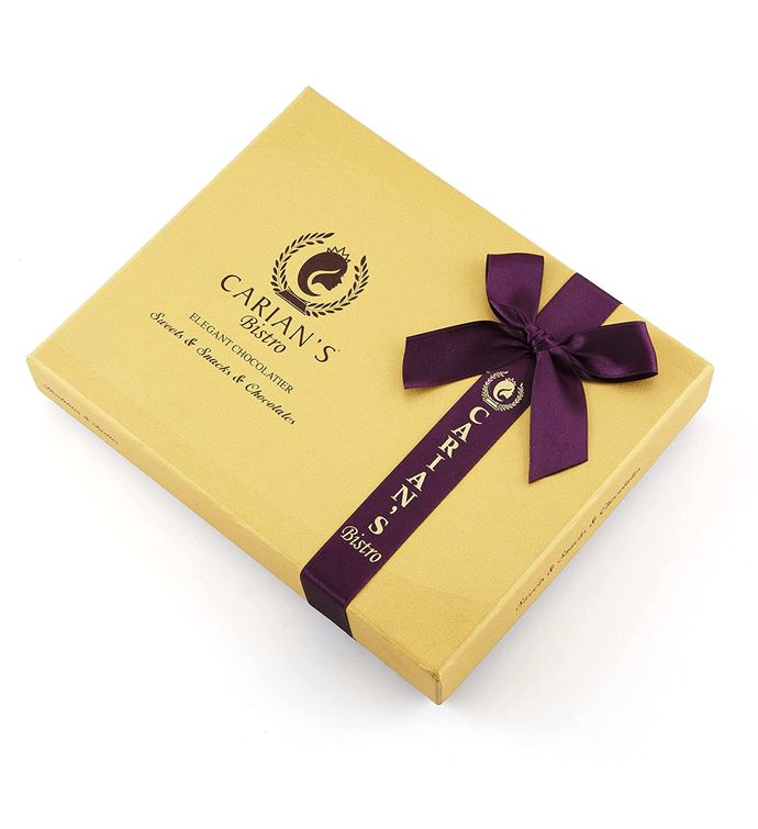 Special Gold Chocolate Gift Box With Royal Ribbon