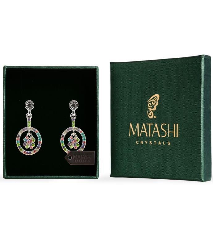 Rhodium Plated Earrings W/ Lucky 4 Leaf Clover Design & Crystals By Matashi