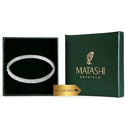 Matashi 18k White Gold Plated Cuff Bangle Bracelet W/ Sparkling Crystal