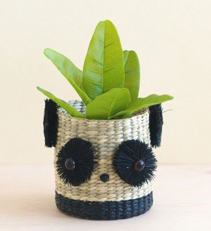 Panda Straw Basket Planter