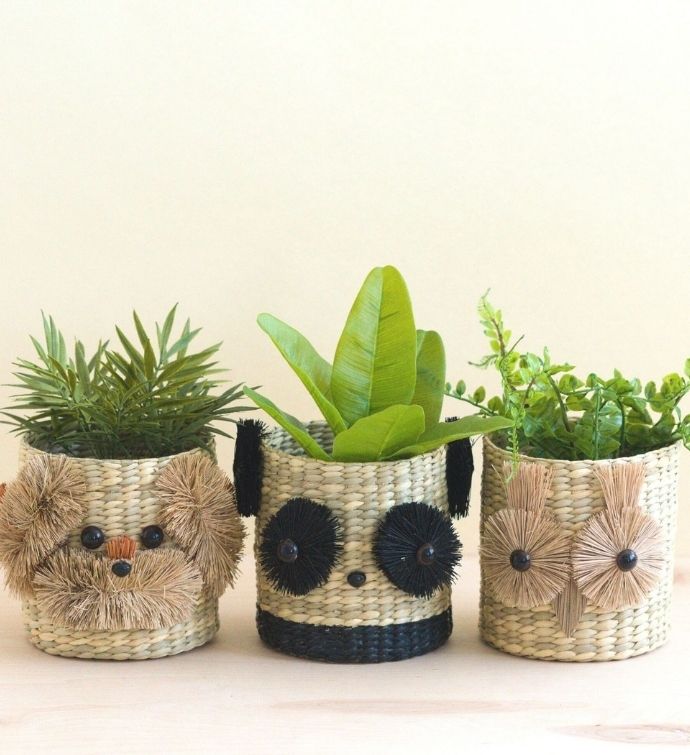 Panda Straw Basket Planter