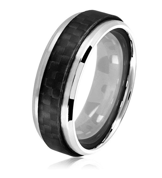 Men's Stainless Steel Carbon Fiber Overlay Comfort Fit Ring