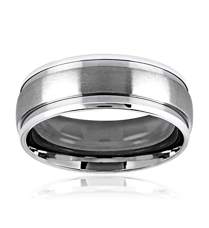 Men's Satin Finish Stainless Steel Grooved Comfort Fit Ring