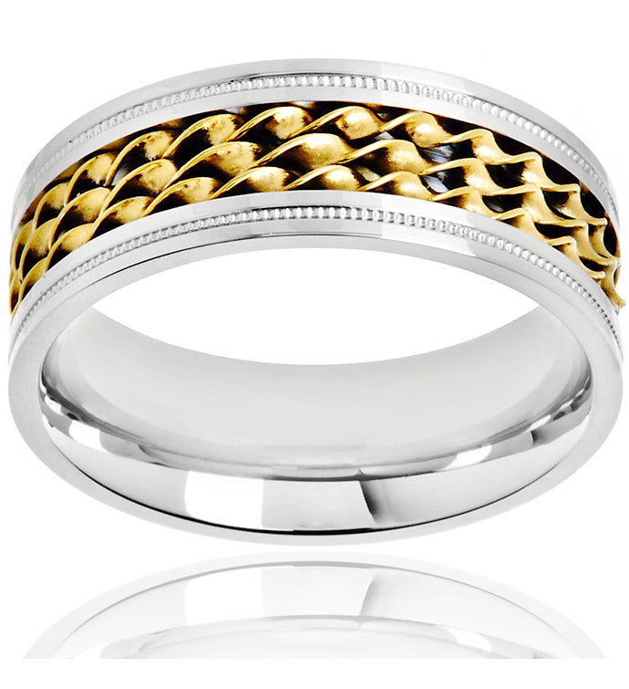 Polished Two Tone Stainless Steel Twisted Strands Ring