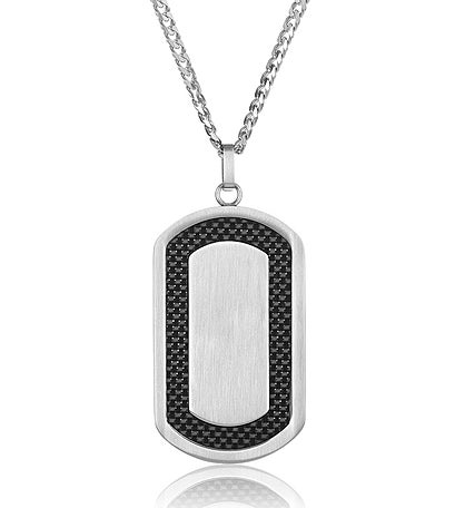  Brushed Stainless Steel Carbon Fiber Inlay Dog Tag Pendant