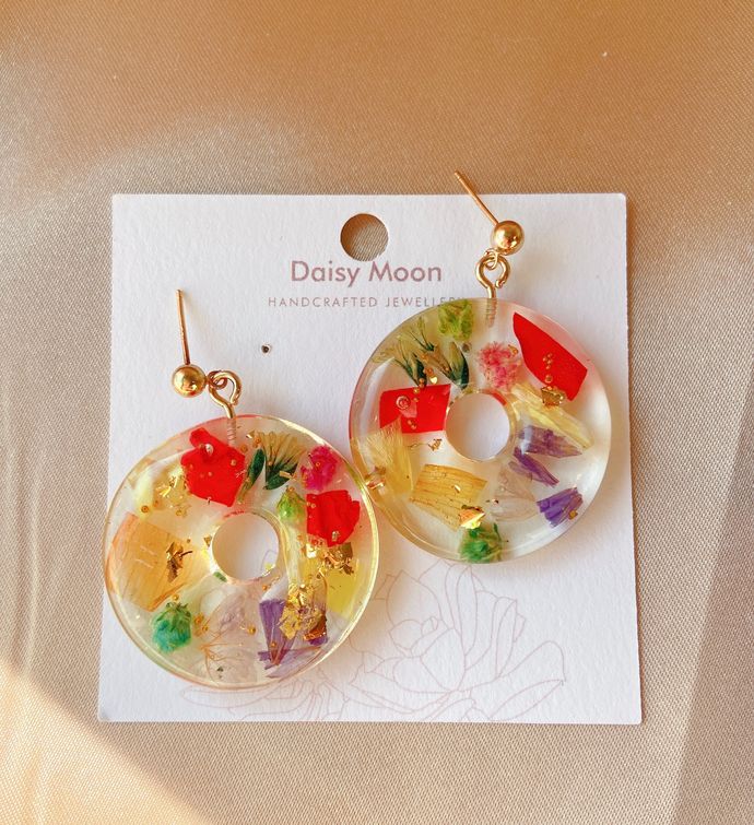 Dried Flower Hoop Resin Earrings