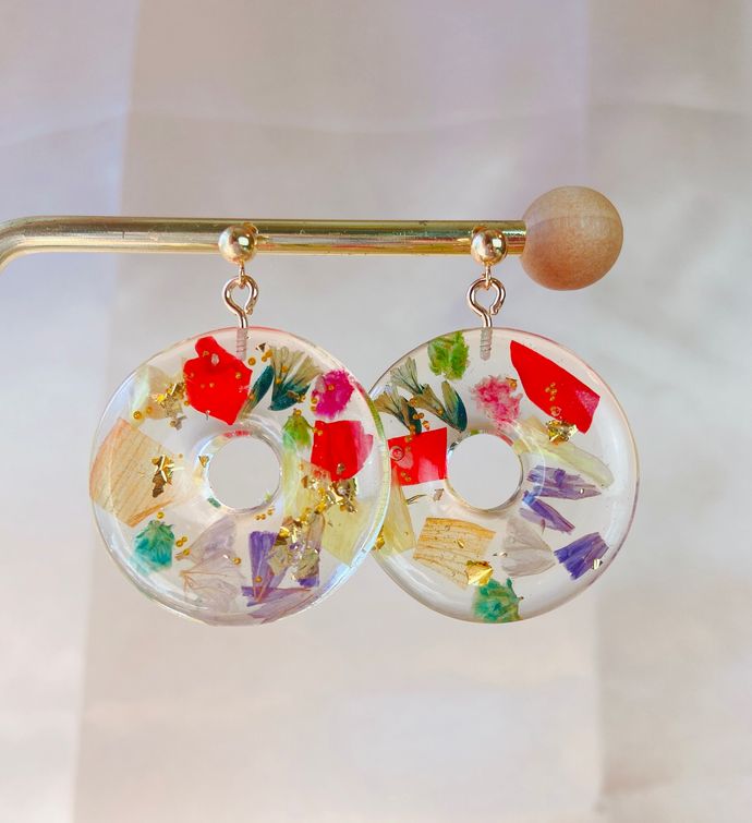 Dried Flower Hoop Resin Earrings