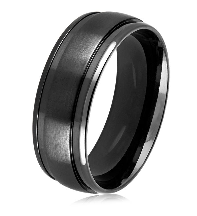 Men's Satin Black Plated Stainless Steel Comfort Fit Ring  8mm