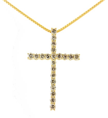 Yellow Gold Over Silver 1.0 Cttw Diamond Cross Necklace