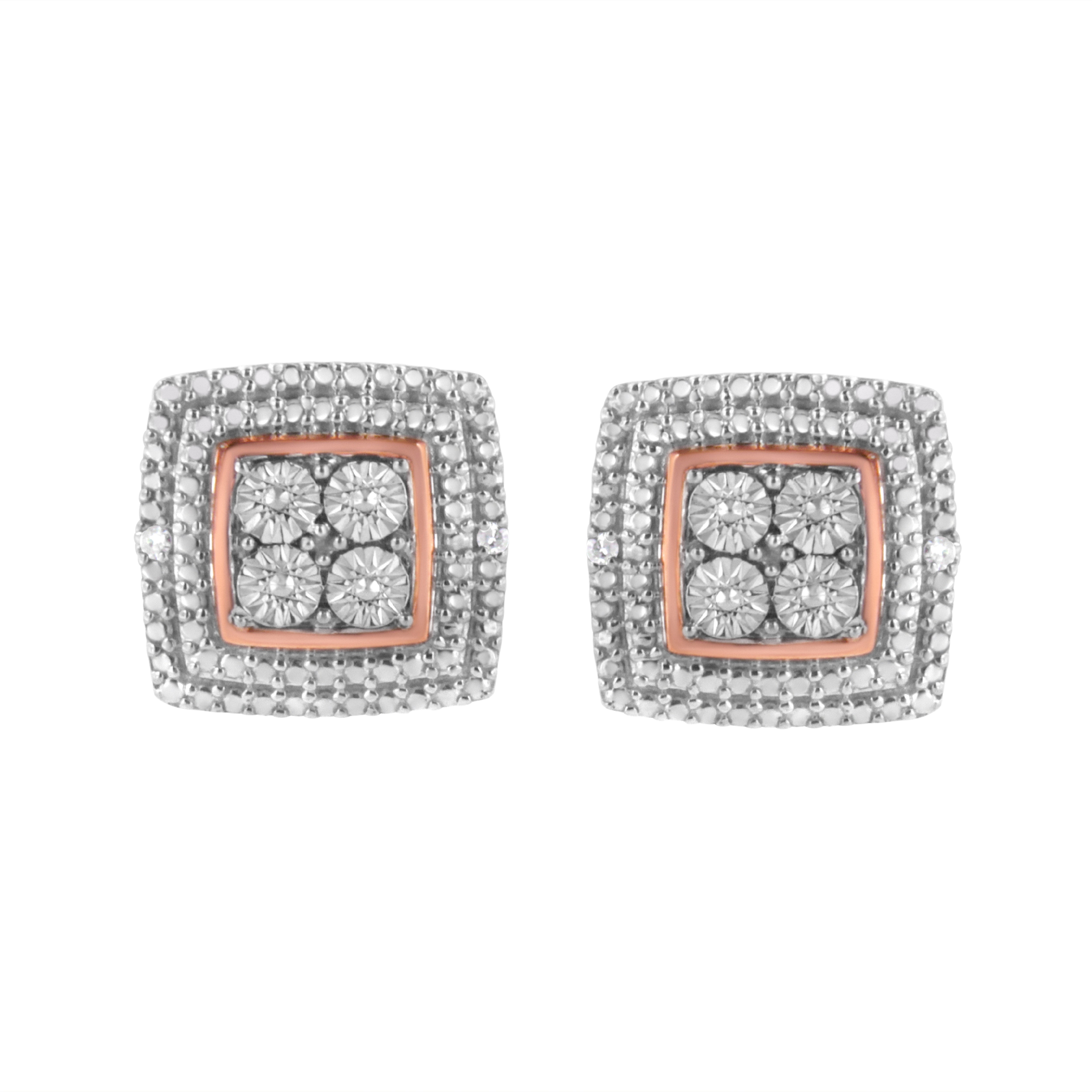 Silver Diamond Square Shaped Milgrain Earrings