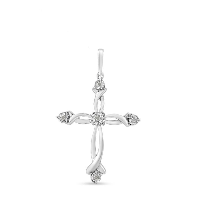 Sterling Silver Round Diamond Accent Cross Pendant Necklace