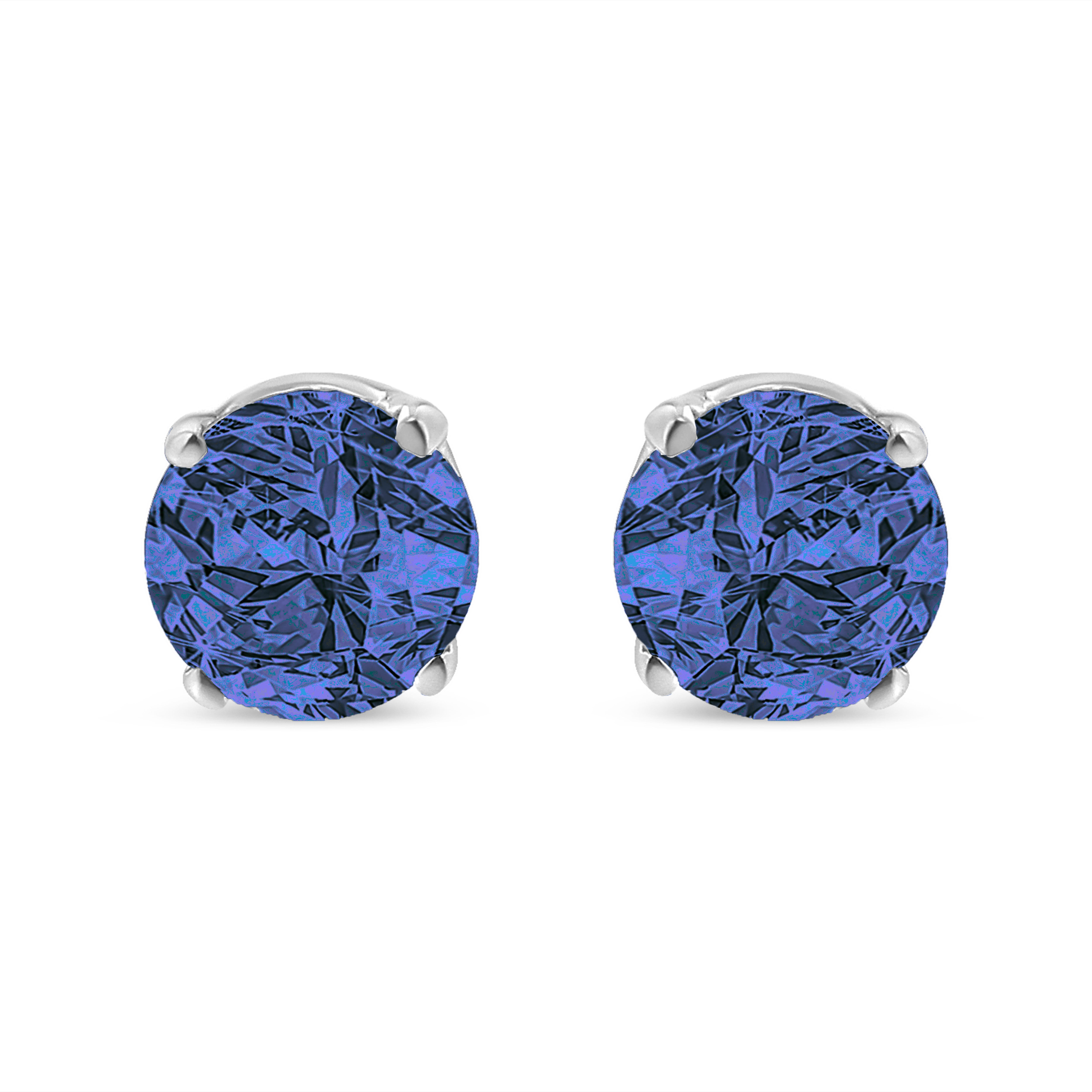 Sterling Silver 1/7 Ctw Round-cut Diamond Stud Earrings - Blue