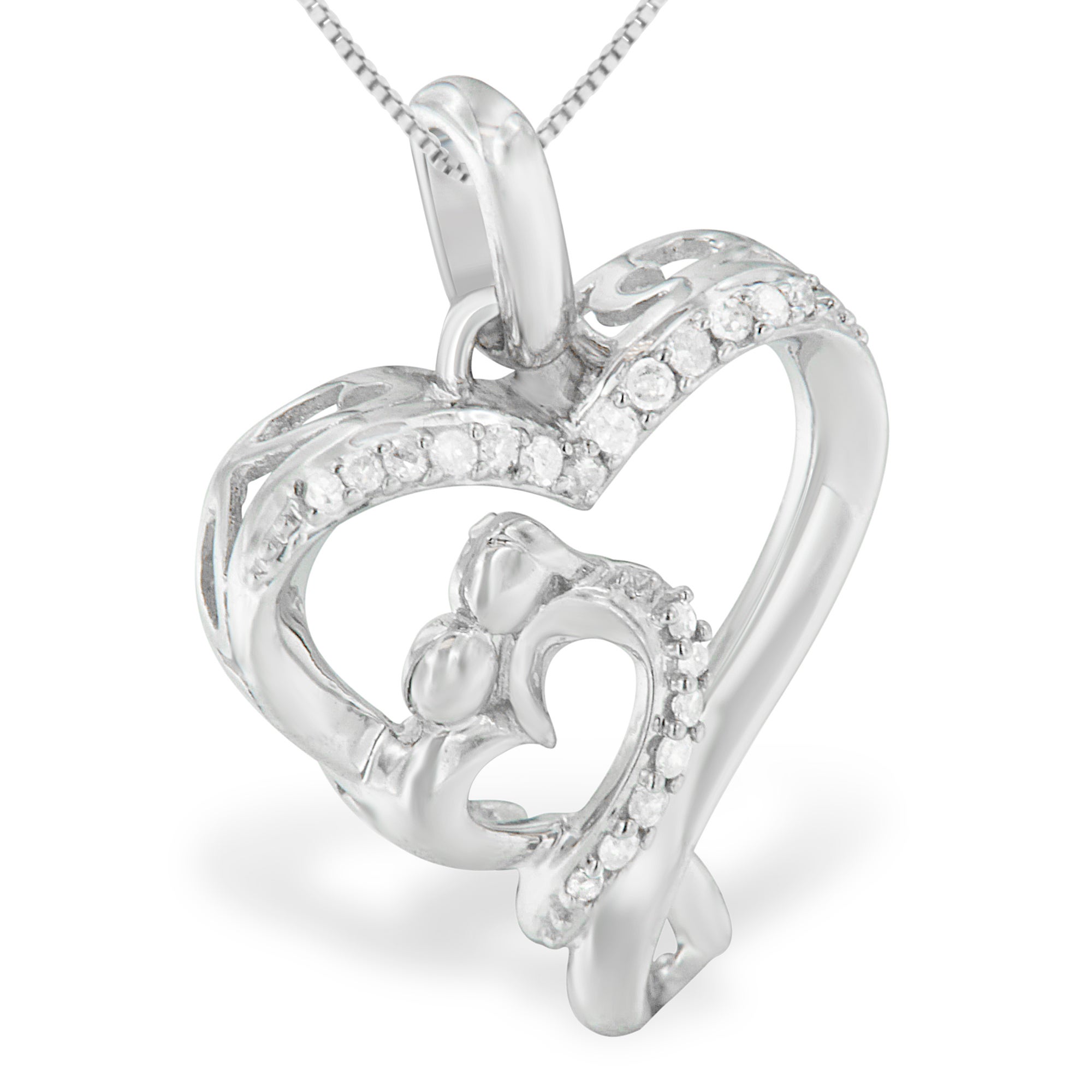 Sterling Silver 1/10 Ctw Diamond Open Heart Pendant Necklace