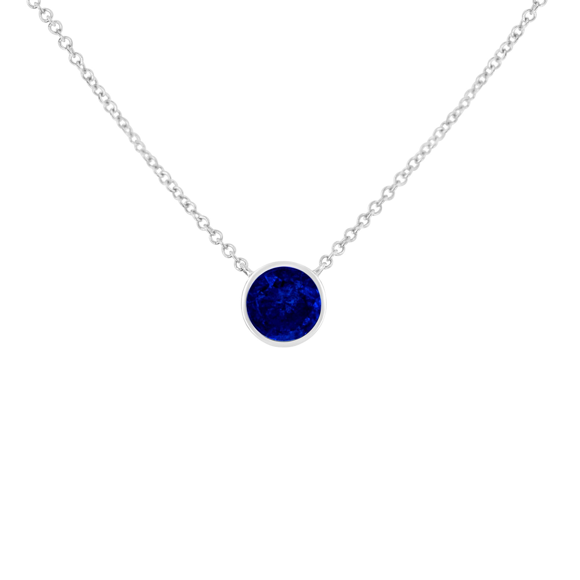 Silver Bezel Set Created Blue Sapphire Solitaire Pendant